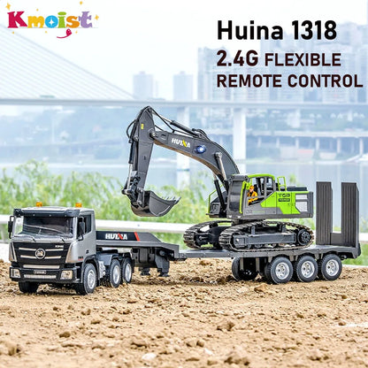 Huina 1318 1:18 RC Flatbed Transport Truck – 9-Channel Alloy Trailer Model