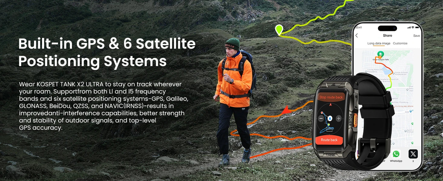 KOSPET TANK X2 Ultra GPS Smart Watch – Military Grade, 3D Curved AMOLED Display, Compass & Altimeter, Waterproof Smartwatch