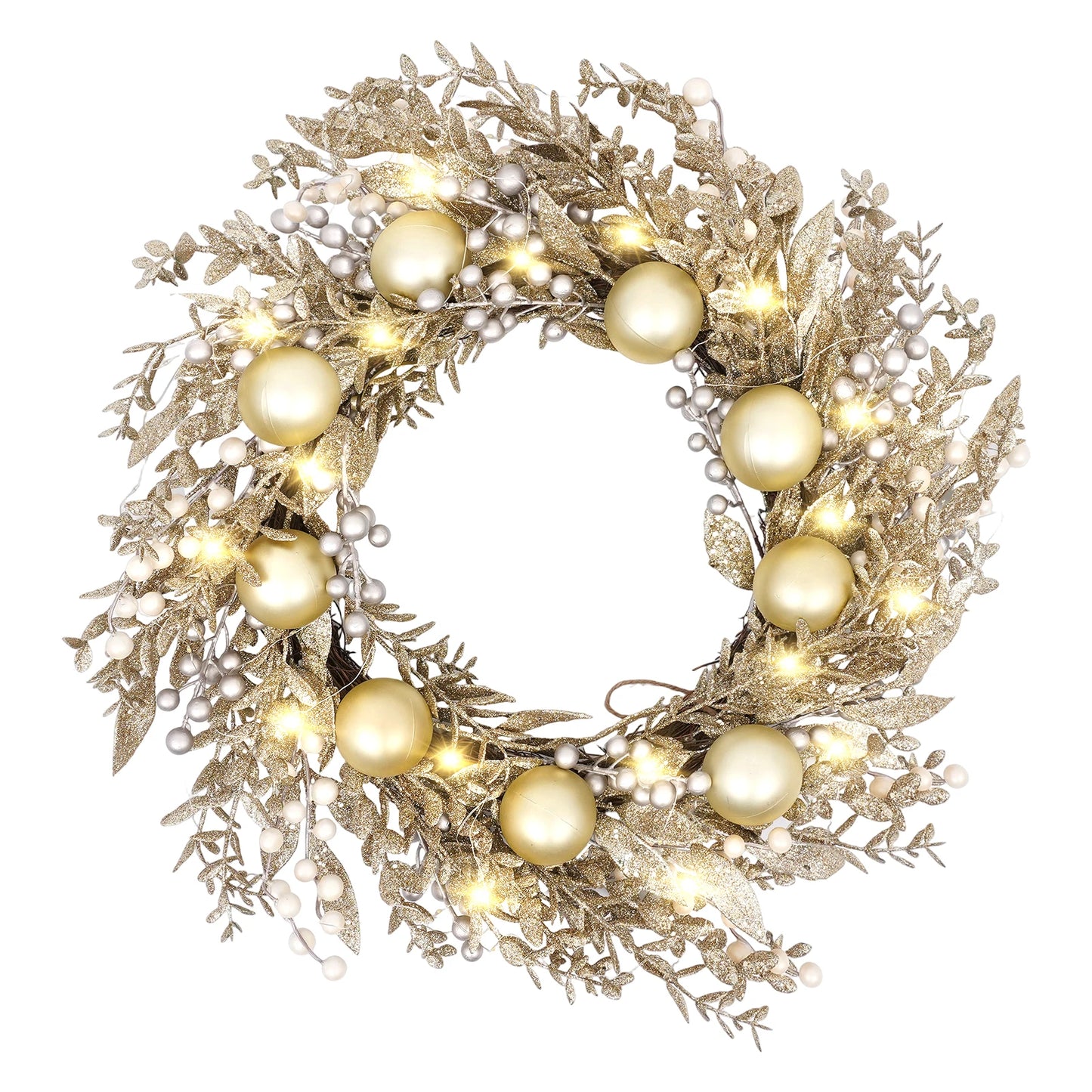 24-Inch Battery-Operated Christmas Wreath, 50 LED Lights & Shatterproof Mix, Easy Outdoor Door Decoration Christmas, New Year