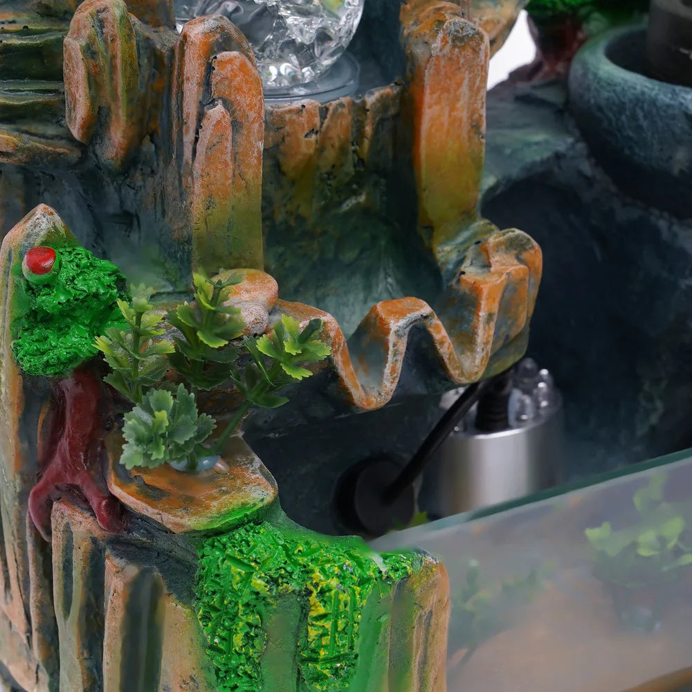 Small Rockery Water Fountain with LED Light & Mist Effect – Tranquil Tabletop Decor for Home or Office