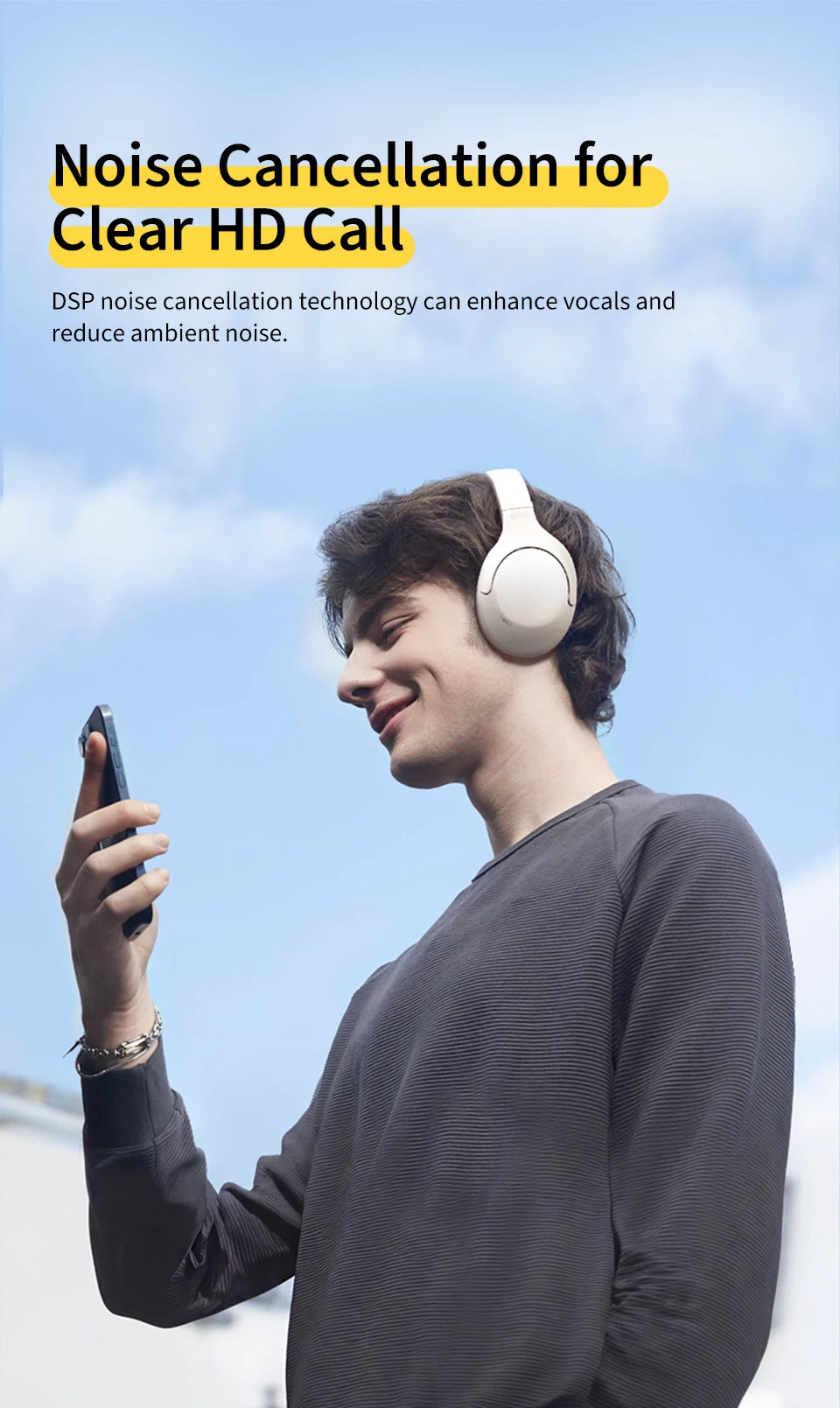 QCY H3 Lite ANC Wireless Headphones Bluetooth 5.3 Over-Ear Headset with HiFi Sound, 40mm Drivers & 60H Battery Life