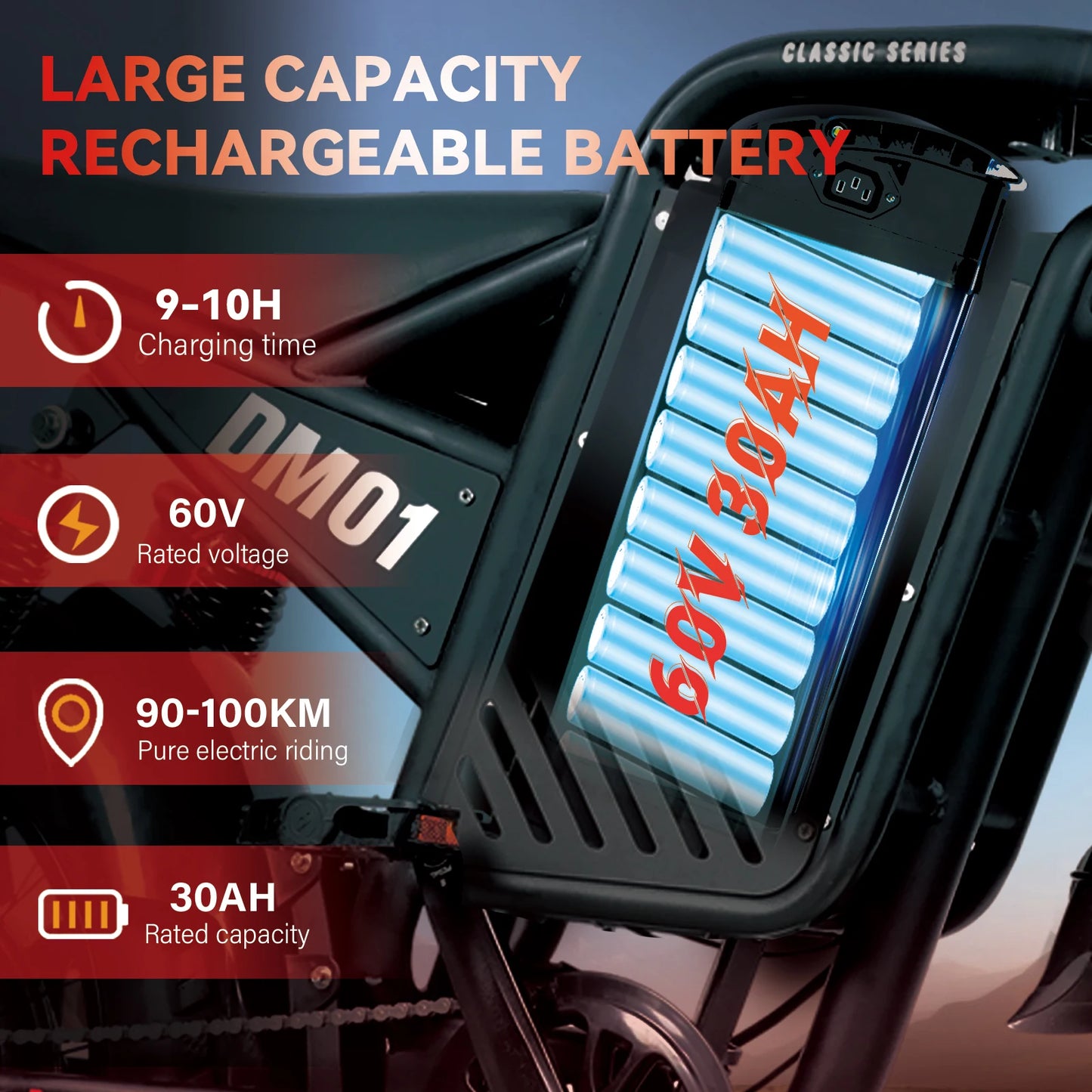 BAOLUJIE DM01 Electric Bikes – 2000W /3000W Brushless Motor, 60V 30Ah Battery, 42MPH Top Speed 16 Variants