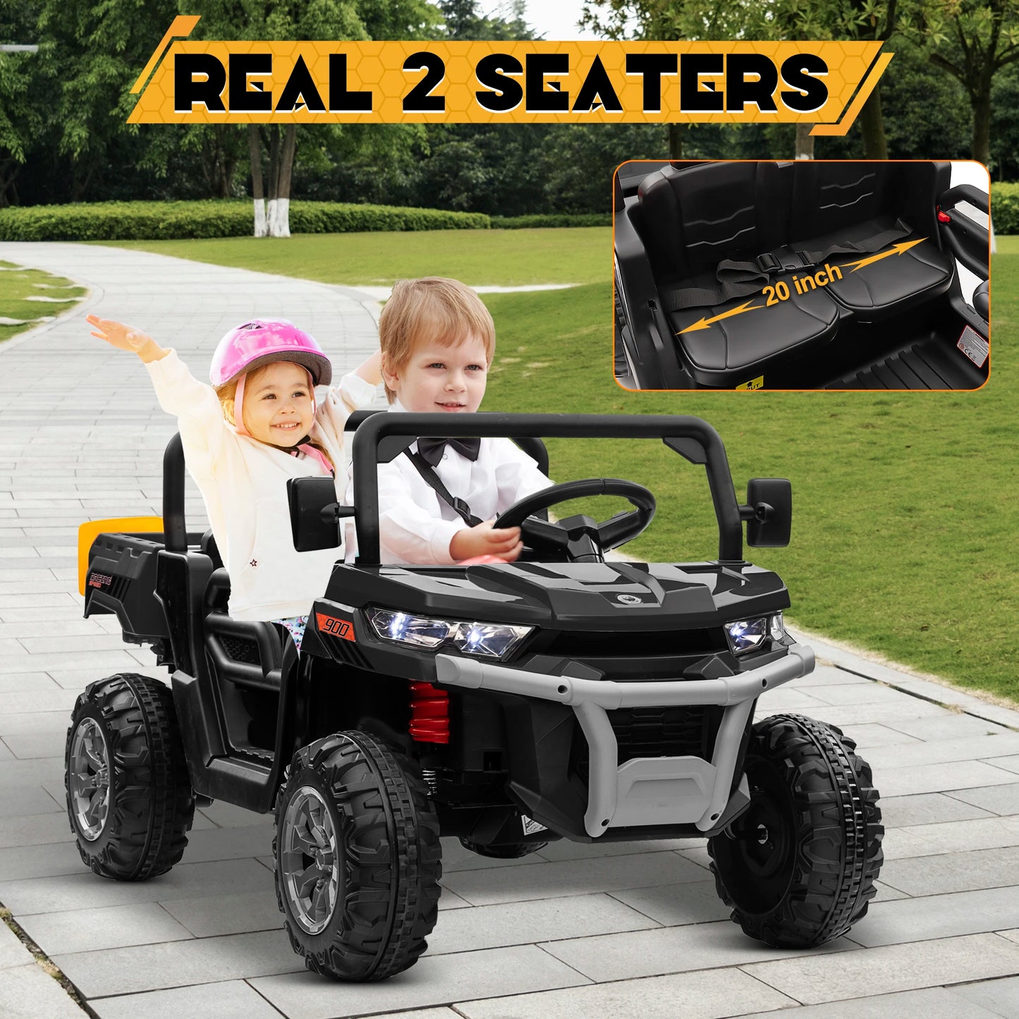 24V 2-Seater Ride-On Dump Truck with 800W Motors, Remote Control & Electric Bed – Off-Road UTV for Kids