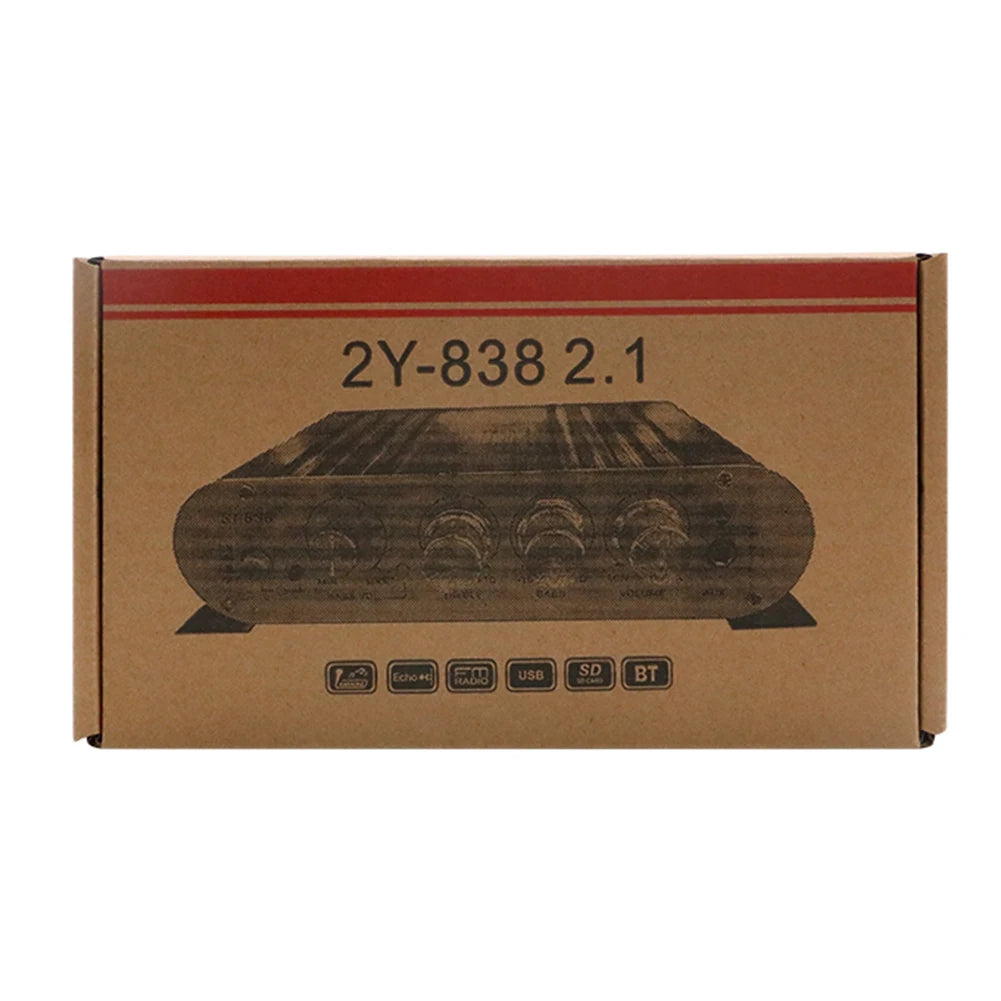 ST-838 HiFi 2.1 Channel Power Amplifier – Stereo Bass Sound Subwoofer Amp for Home & Car Media Players (Black/Silver)