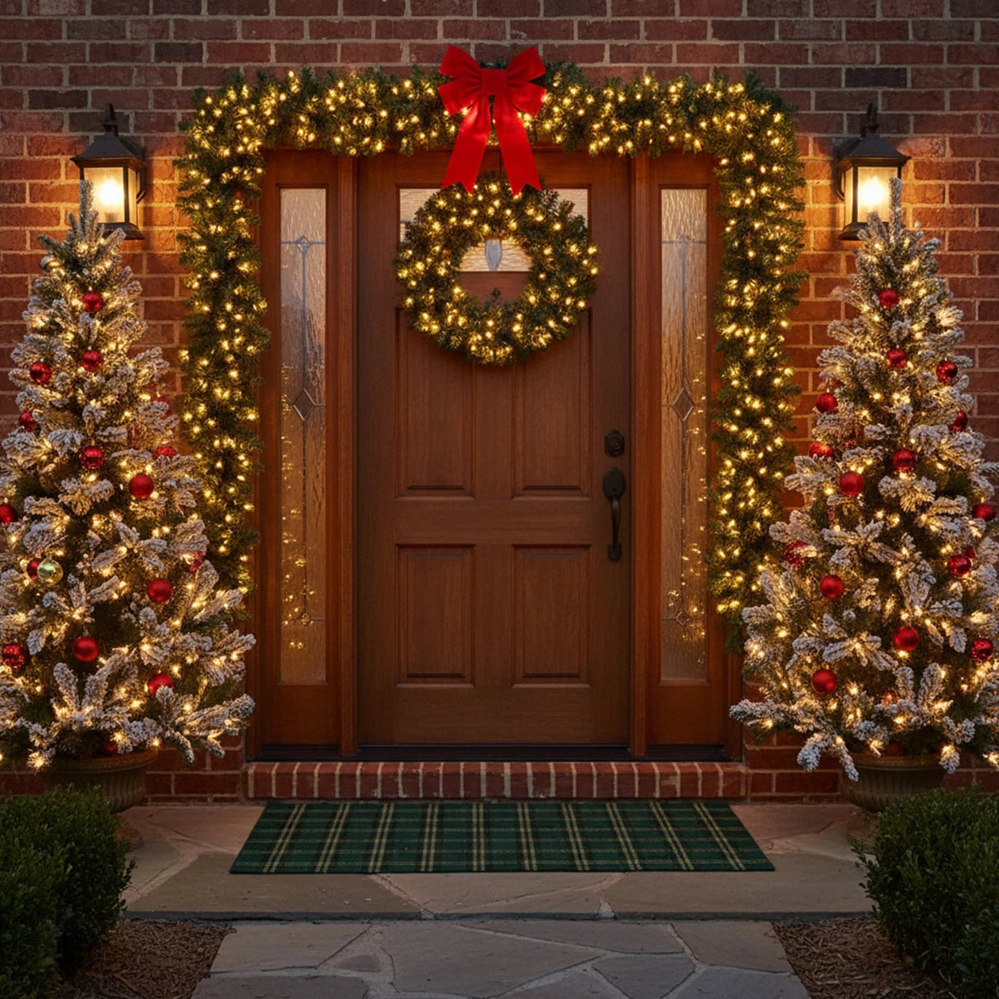 270cm Christmas Wreaths with 50 LED Lights Artificial Front Door Rattens Decor Xmas Faux Garland for Fireplace Stair Xmas Decor
