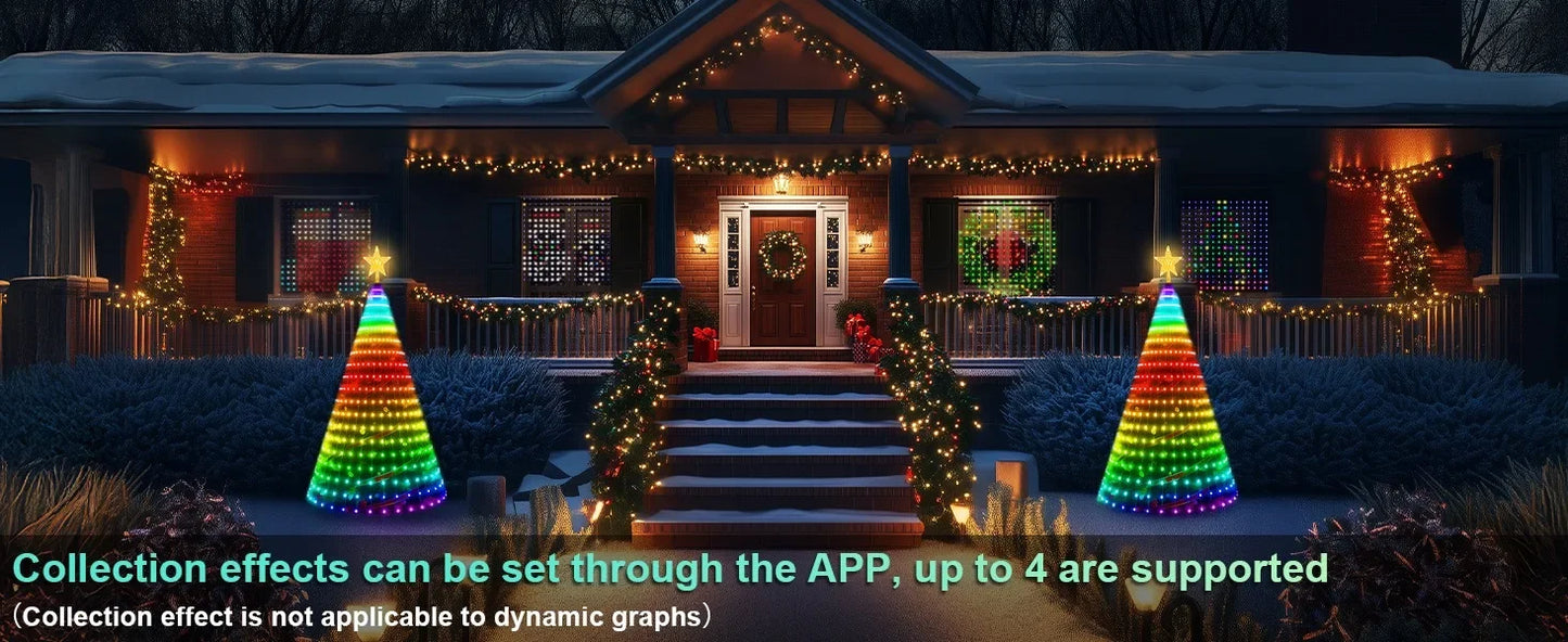 Waterproof  Smart APP Control LED Waterfall Christmas Tree String Lights with Star Topper for Christmas Party Holiday Decoration