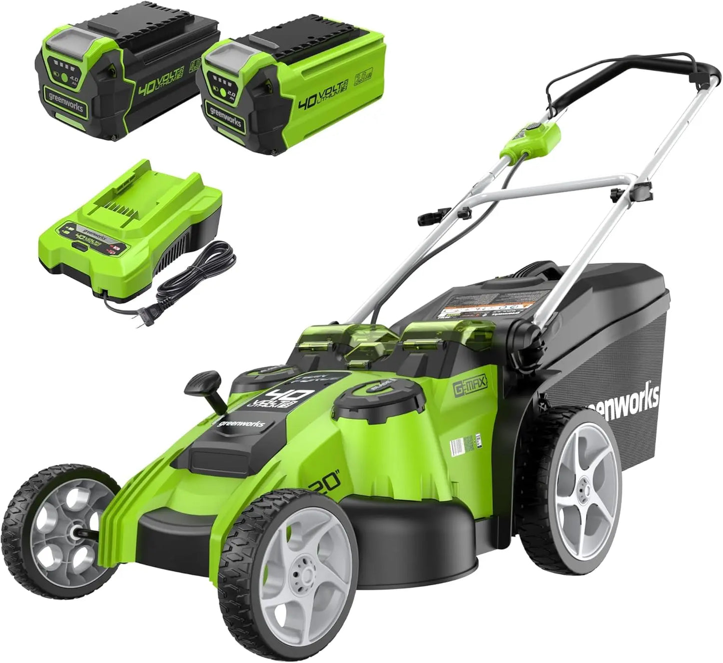 40V Cordless 20-Inch Twin Blade Lawn Mower with Dual Batteries & Smart Cut Technology
