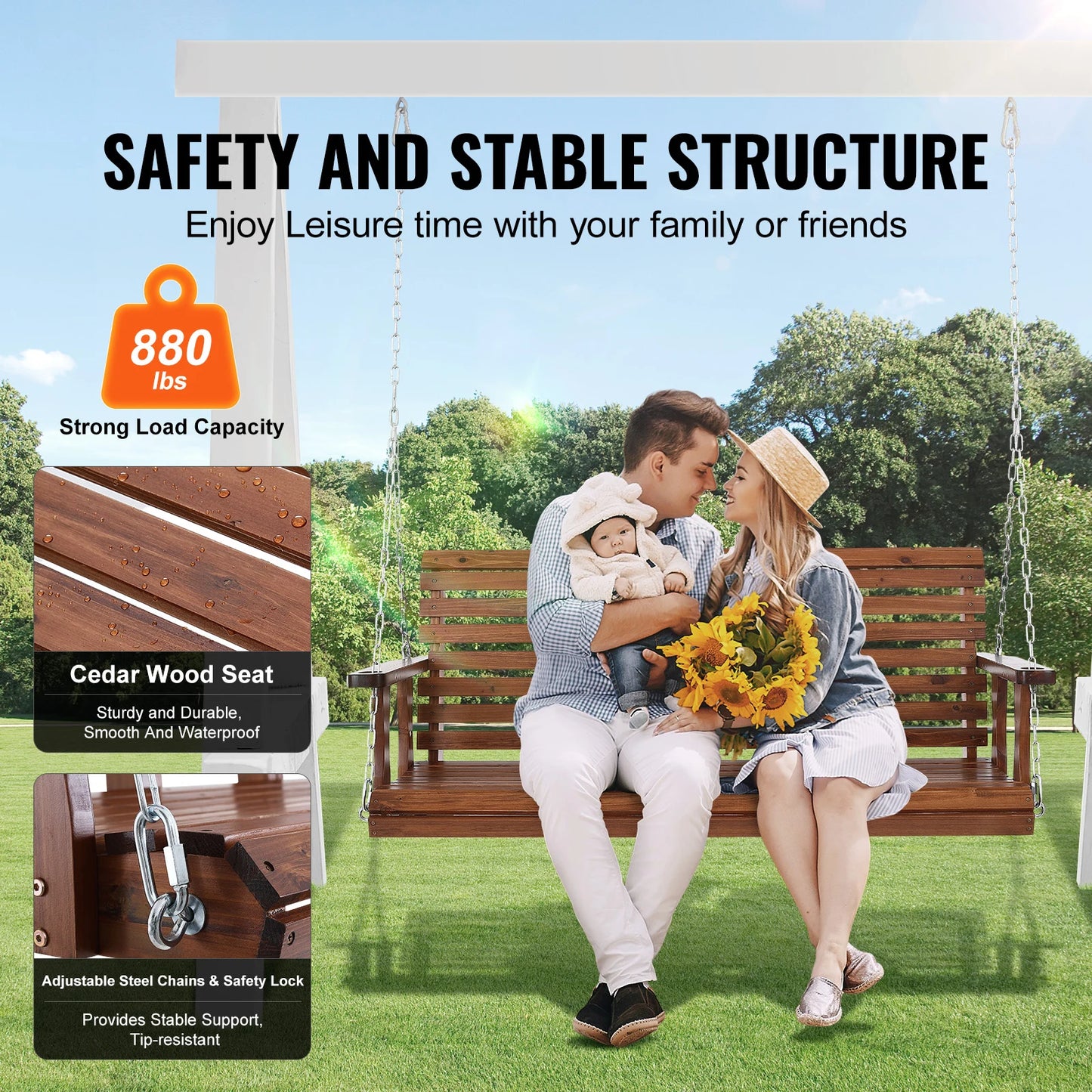 Wooden Porch Swing 5 FT – Heavy-Duty Outdoor Hanging Bench