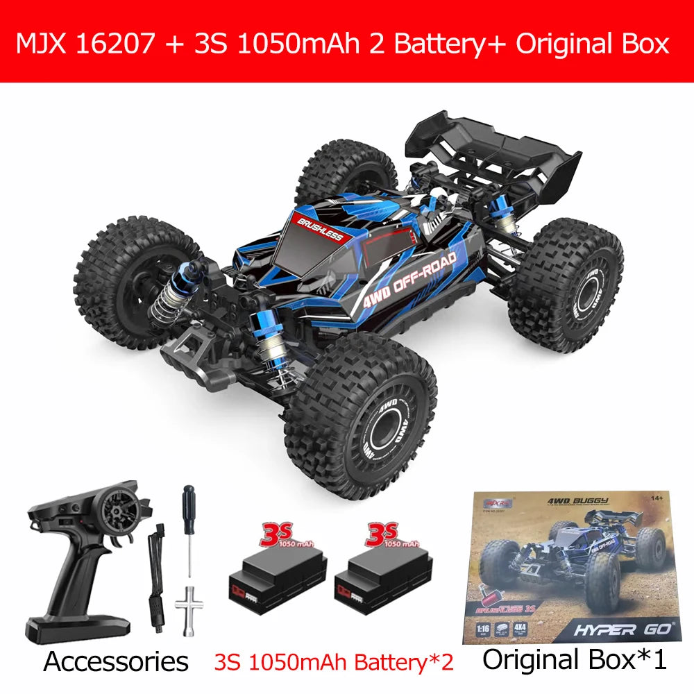 MJX Hyper Go 16207 1/16 RC Car – 70KM/H Brushless Off-Road 4WD Truck with 3S Battery & Metal Chassis