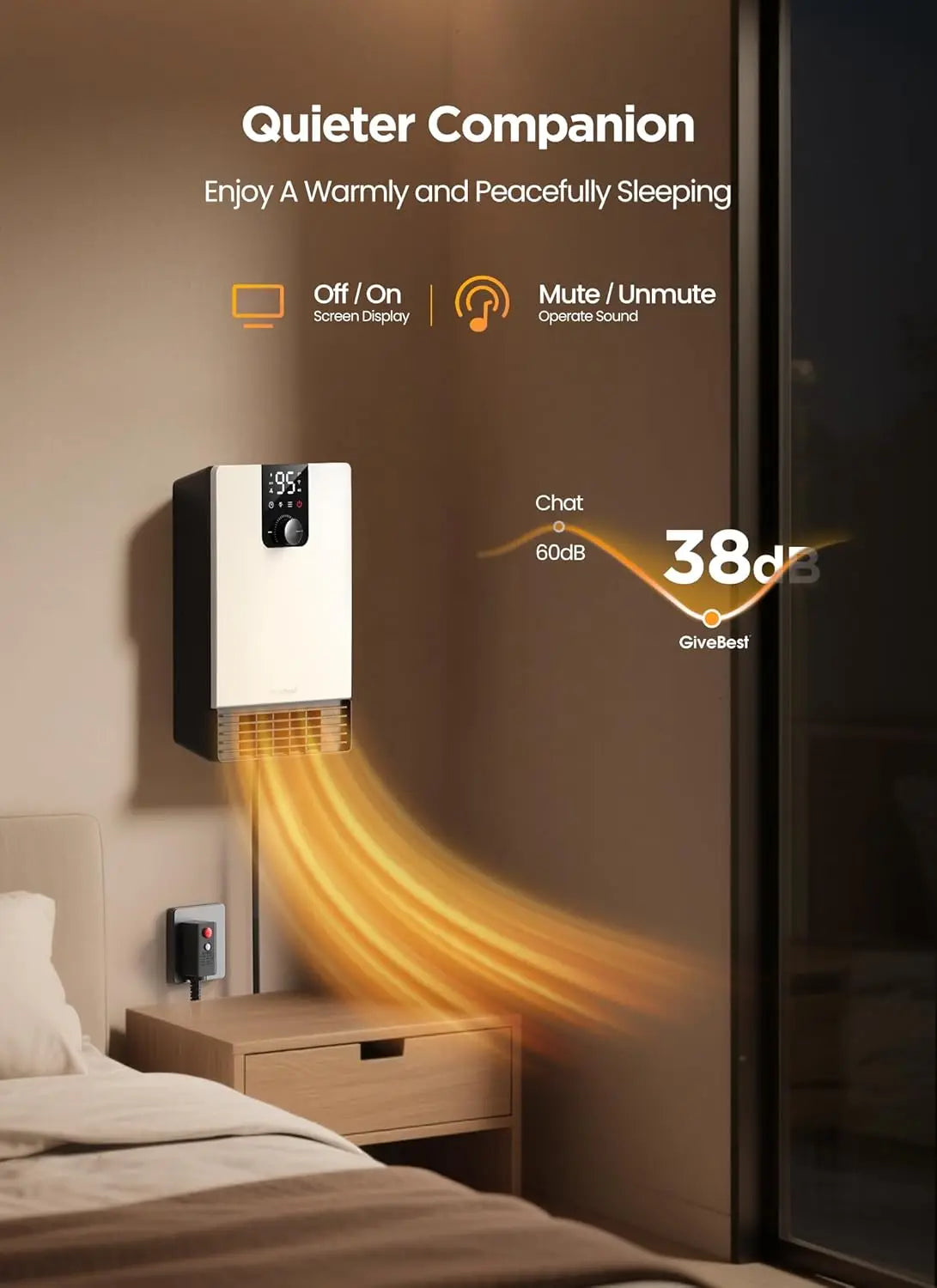 GiveBest 1500W Wall-Mounted Smart Space Heater with WiFi Control, ECO Thermostat & 24H Timer – Bathroom Safe Electric Heater for Home