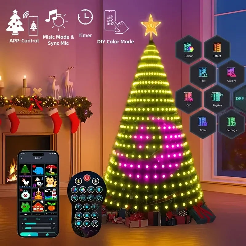 MIMIRGB 6.89FT Smart Christmas Tree Light 400 LED Indoor String Light with Remote Control DIY Text Christmas Tree Decoration