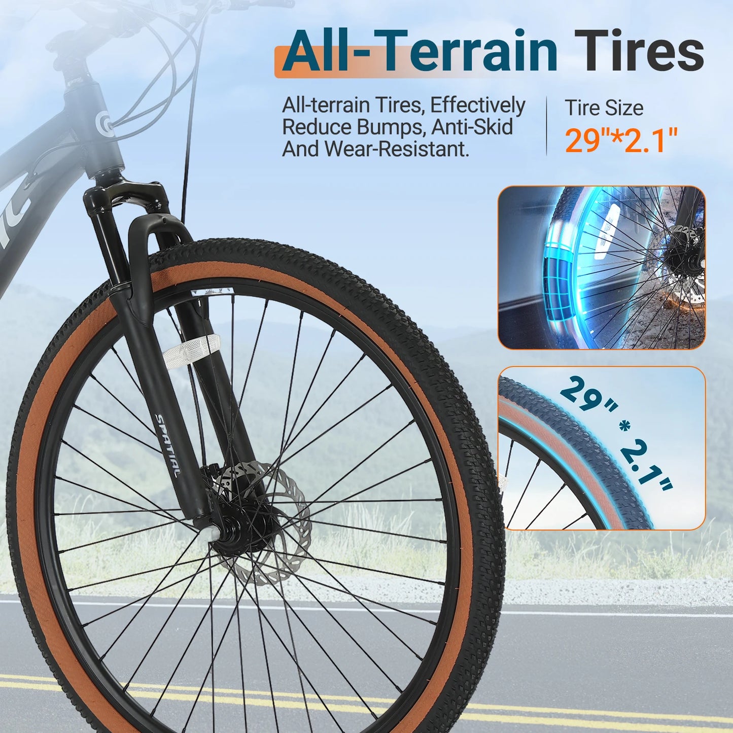 SPATIAL 29 Inch Mountain Bike 21 Speed Aluminum Frame Lightweight Adult Bicycle with Dual Disc Brakes for Men Women