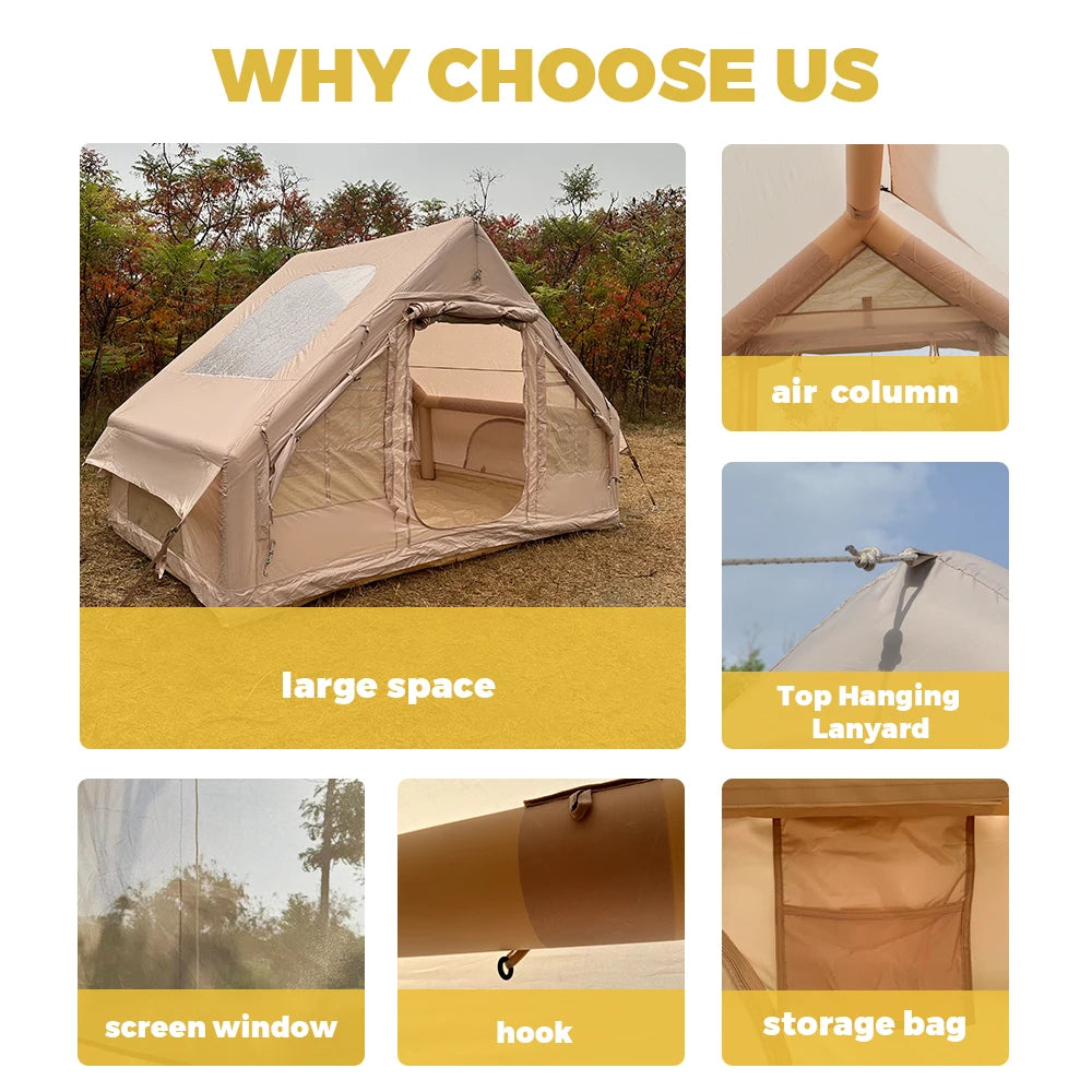Inflatable Glamping Tent Luxury Air Tent for Camping with Stove Jack (4–8 Person)
