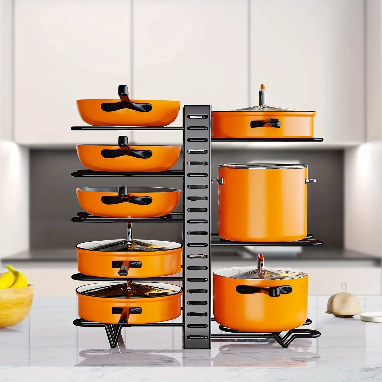 2-Pack Adjustable Pot & Pan Rack Organizer Set | Heavy-Duty Kitchen Storage & Lid Holder