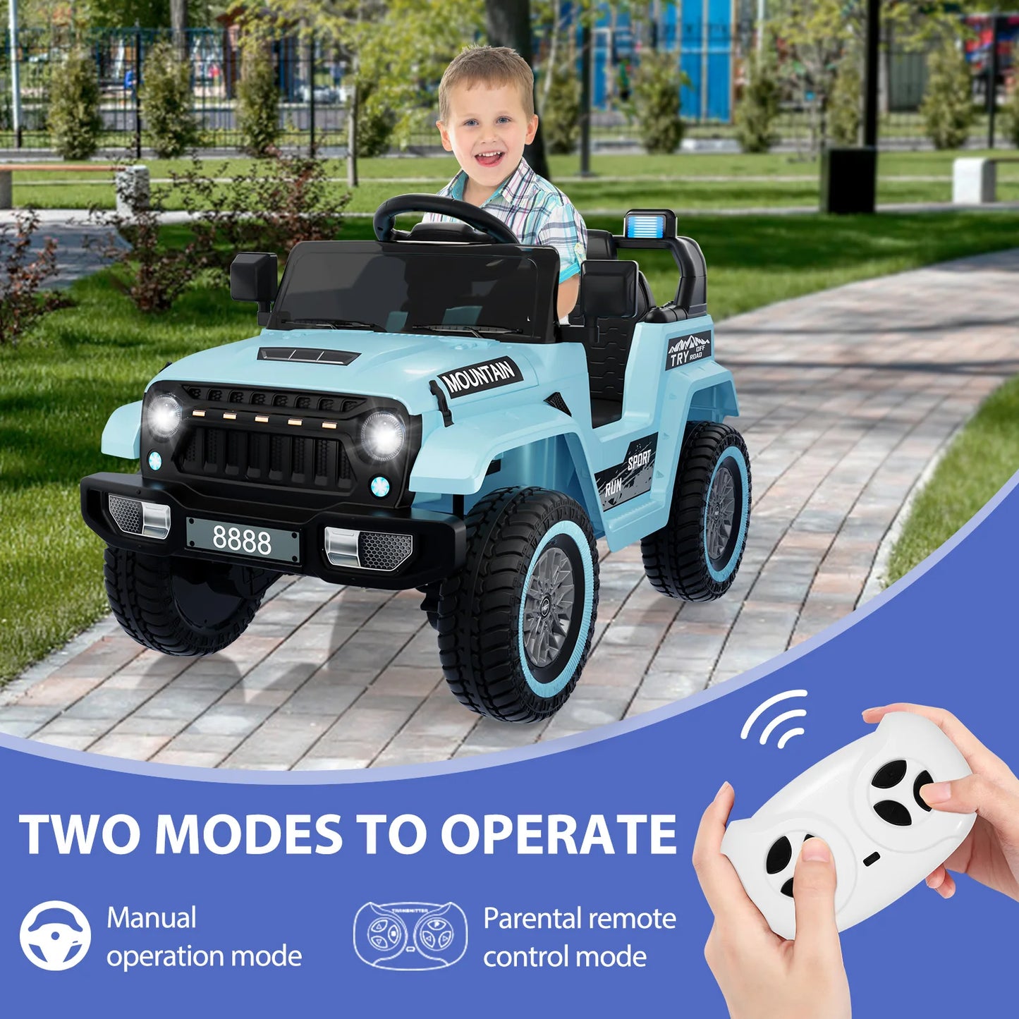 12V Electric Ride-On Truck for Kids – Battery-Powered Vehicle with Remote Control, LED Lights, Music & Spring Suspension