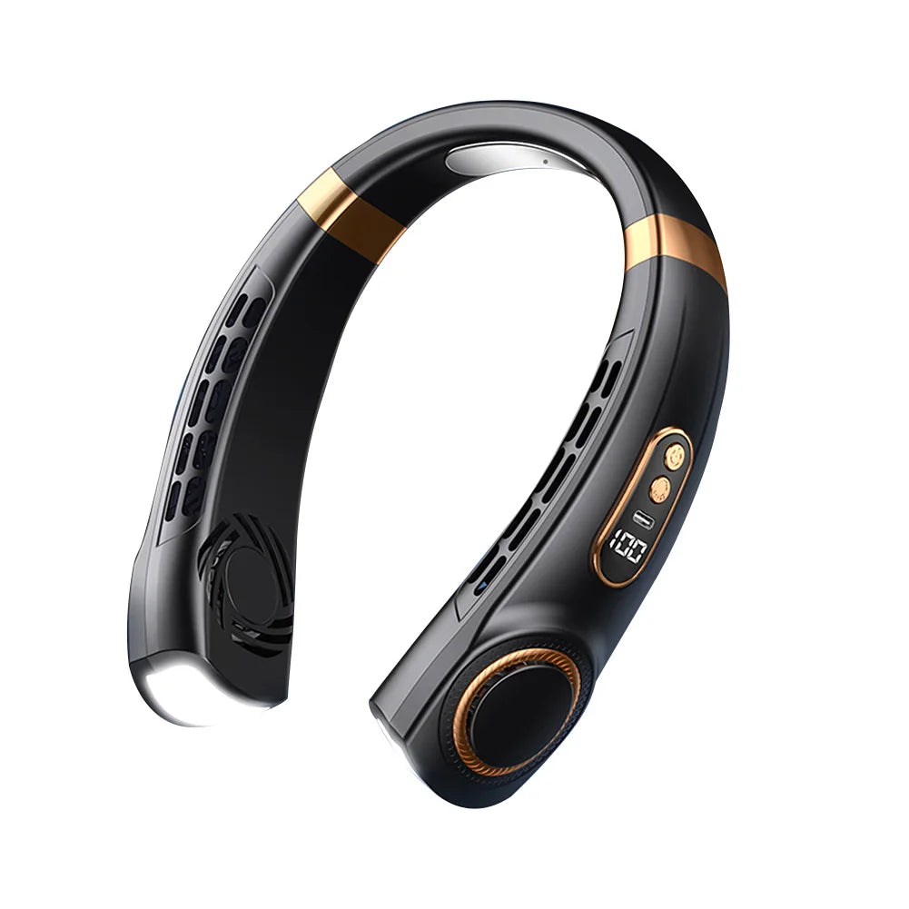 Bladeless Portable Neck Fan – USB Rechargeable, 5-Speed, Digital Display