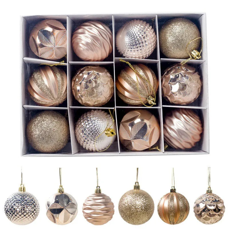 12pcs 6cm Assorted ChristmasTree Ball Ornament Set Multi Design