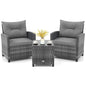 3-Piece Patio Furniture Set Outdoor PE Rattan Conversation Set with Cushions & Glass Table