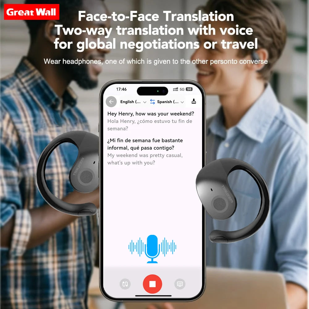 GreatWall AI Real-Time Translation Wireless Bluetooth Earphones