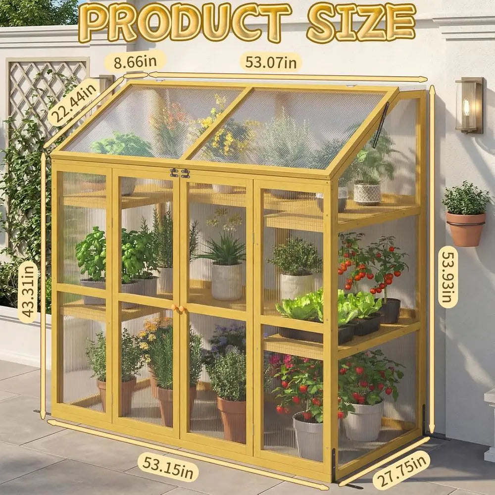 Greenhouse Cabinet with Transparent Roof, Raised Plants Shel Protection for Outdoor Indoor, Natural