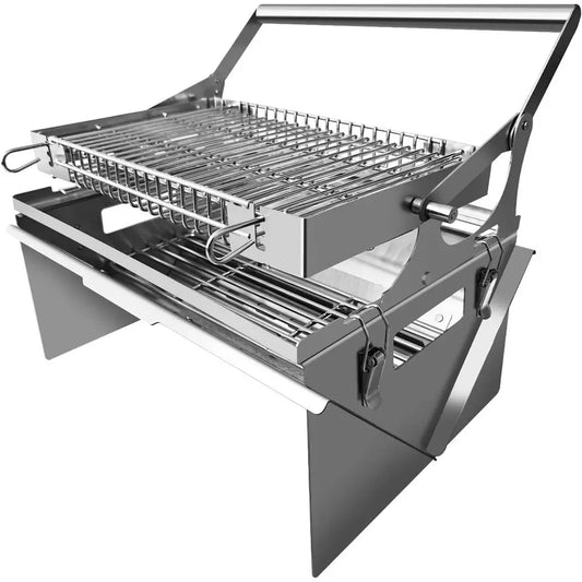 360° Swivel Charcoal Grill with Flipping Basket – 304 Stainless Steel Portable BBQ Smoker