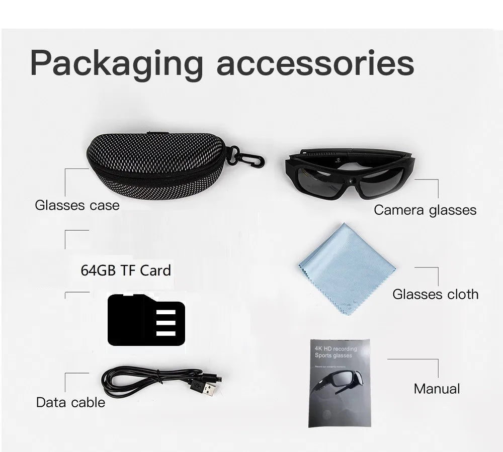 4K HD Smart Camera Glasses with 64GB Storage & Hands-Free POV Recording