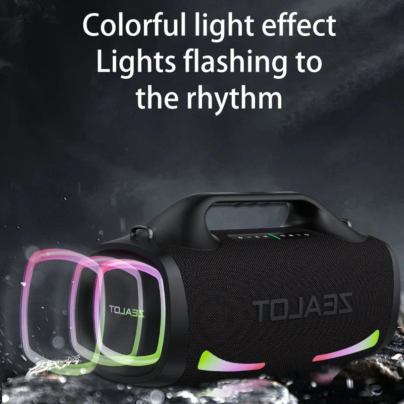 ZEALOT 100W Portable Bluetooth Subwoofer Speaker – 24000mAh Battery, RGB Lights, Waterproof, Wireless Pairing