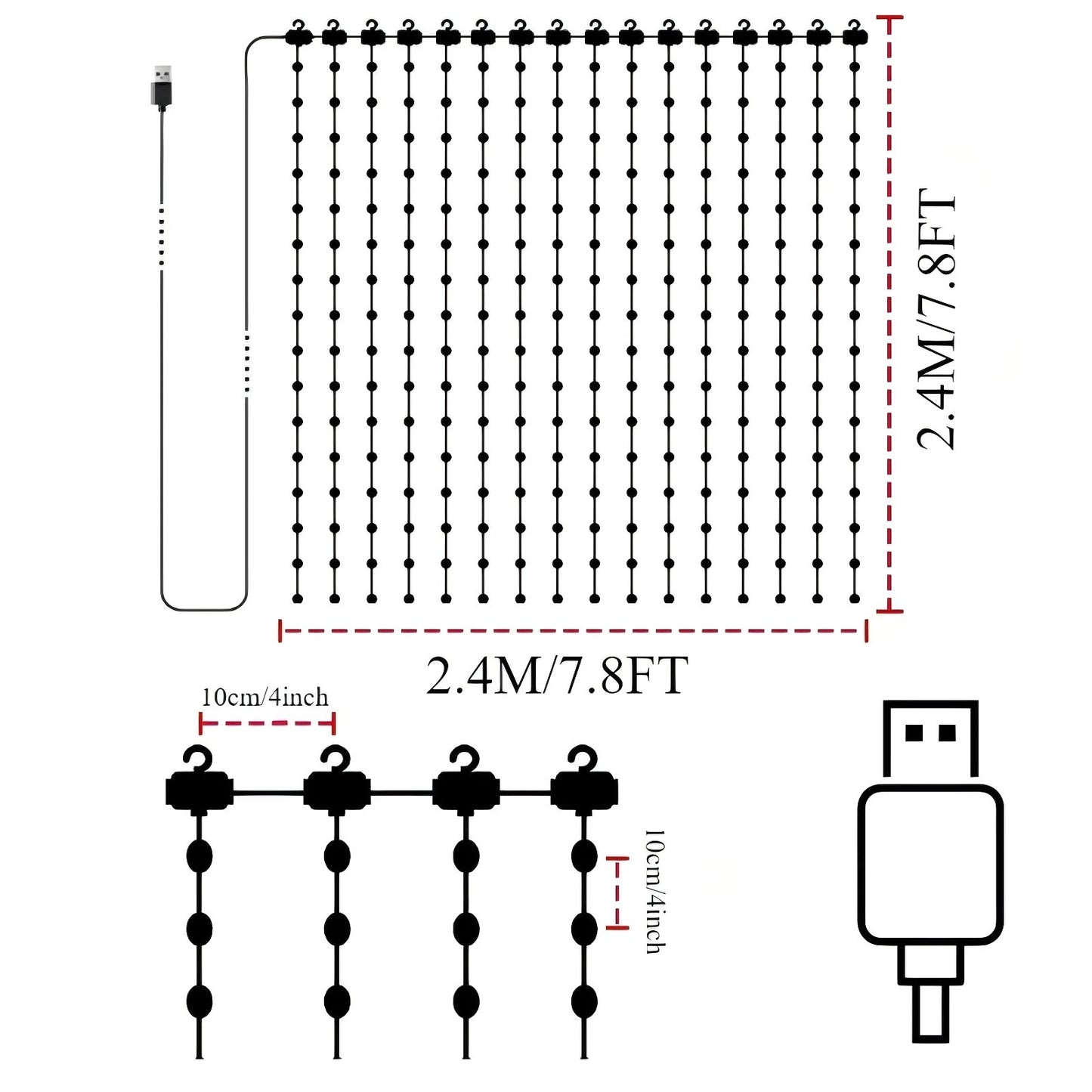LED RGB Controlled Text Programmable Music Sync Remote Smart App String Fairy Lights Curtain