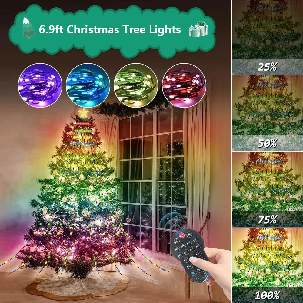 Waterproof  Smart APP Control LED Waterfall Christmas Tree String Lights with Star Topper for Christmas Party Holiday Decoration