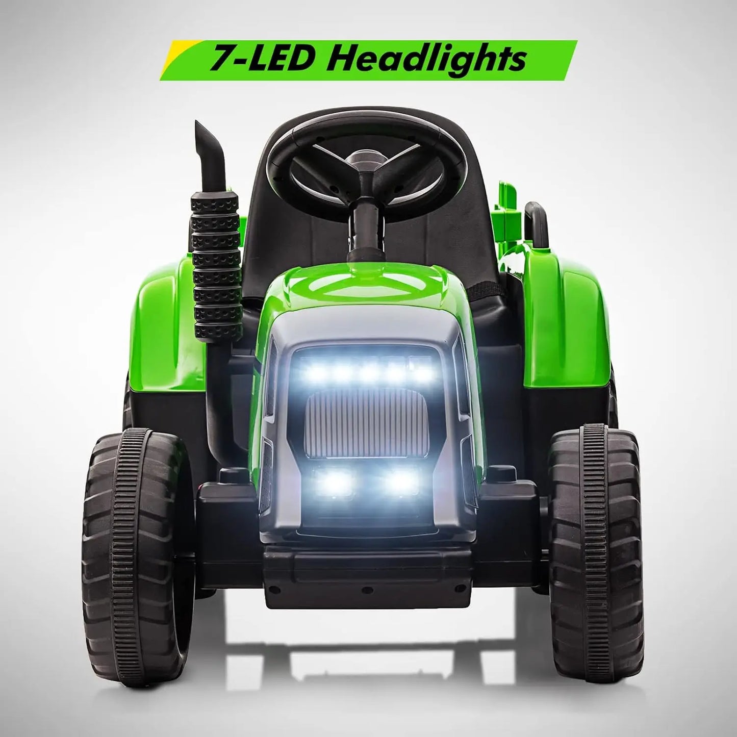 Kids Ride-On Electric Tractor with Remote Control & Trailer – 12V Battery 25w/35w, EVA Tires, Headlights & Bluetooth Music