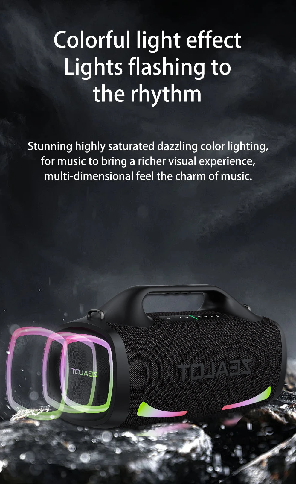 ZEALOT 100W Portable Bluetooth Subwoofer Speaker – 24000mAh Battery, RGB Lights, Waterproof, Wireless Pairing