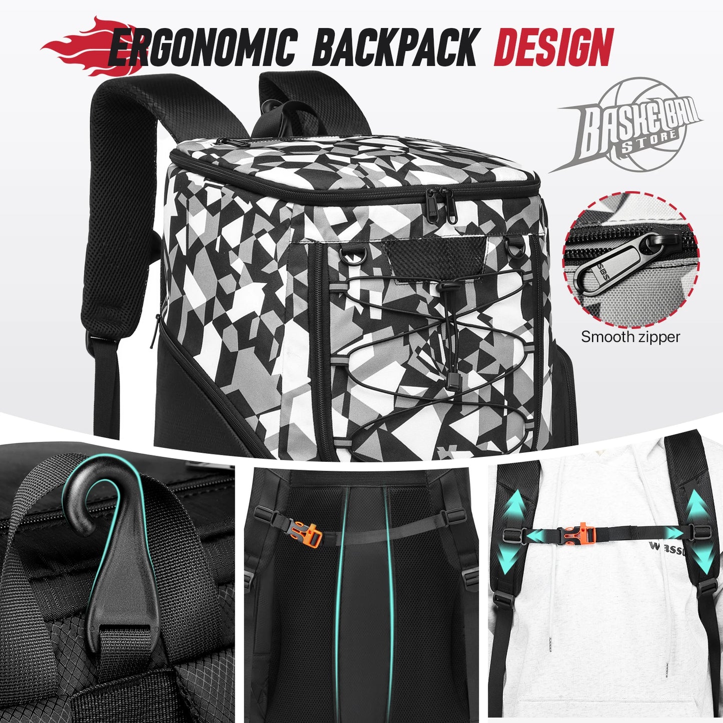 Sports Training Equipment Basketball Backpack with Separate Ball holder & Shoes Compartment Gym Backpack for Basketball Soccer