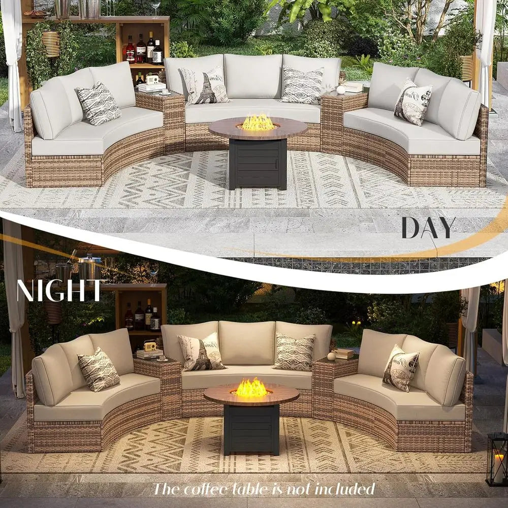 11-Piece Outdoor Wicker Sectional Sofa Set with Storage Wedge Table