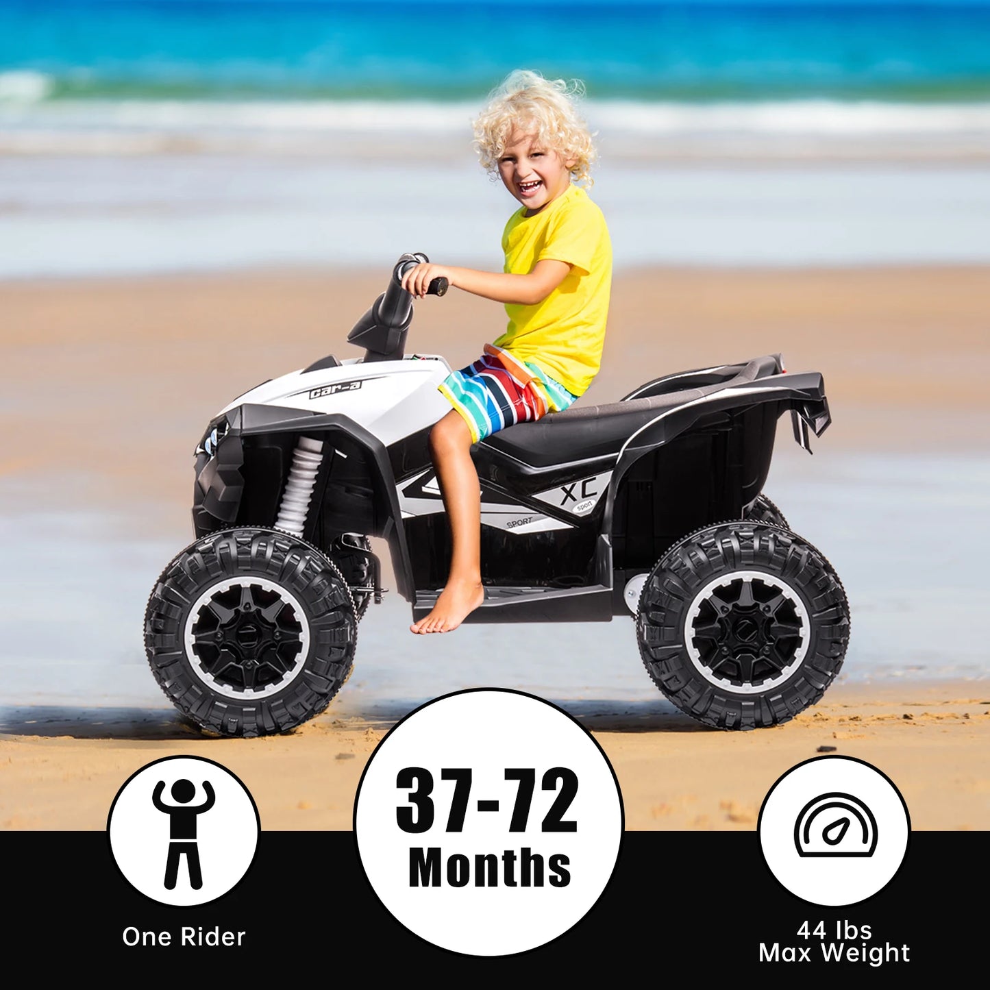 12V Kids Ride-On ATV Quad – Electric Four-Wheeler with Dual Motors, LED Lights, USB Music, and Treaded Tires for Ages 3–6