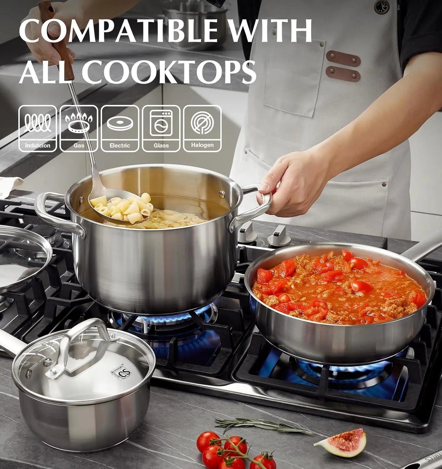 KOCH SYSTEME CS 10-Piece Stainless Steel Cookware Set – Induction Ready, Oven Safe to 500°F