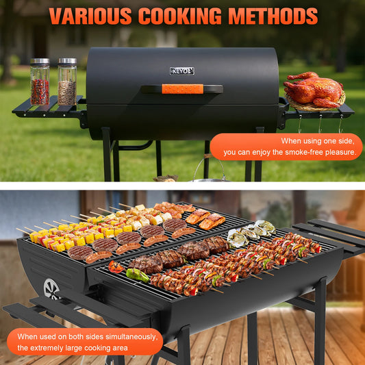Extra Large Portable Charcoal Grill with 2 Foldable Side Tables Outdoor Barbecue Grill for Backyard Patio Picnic Parties Camping