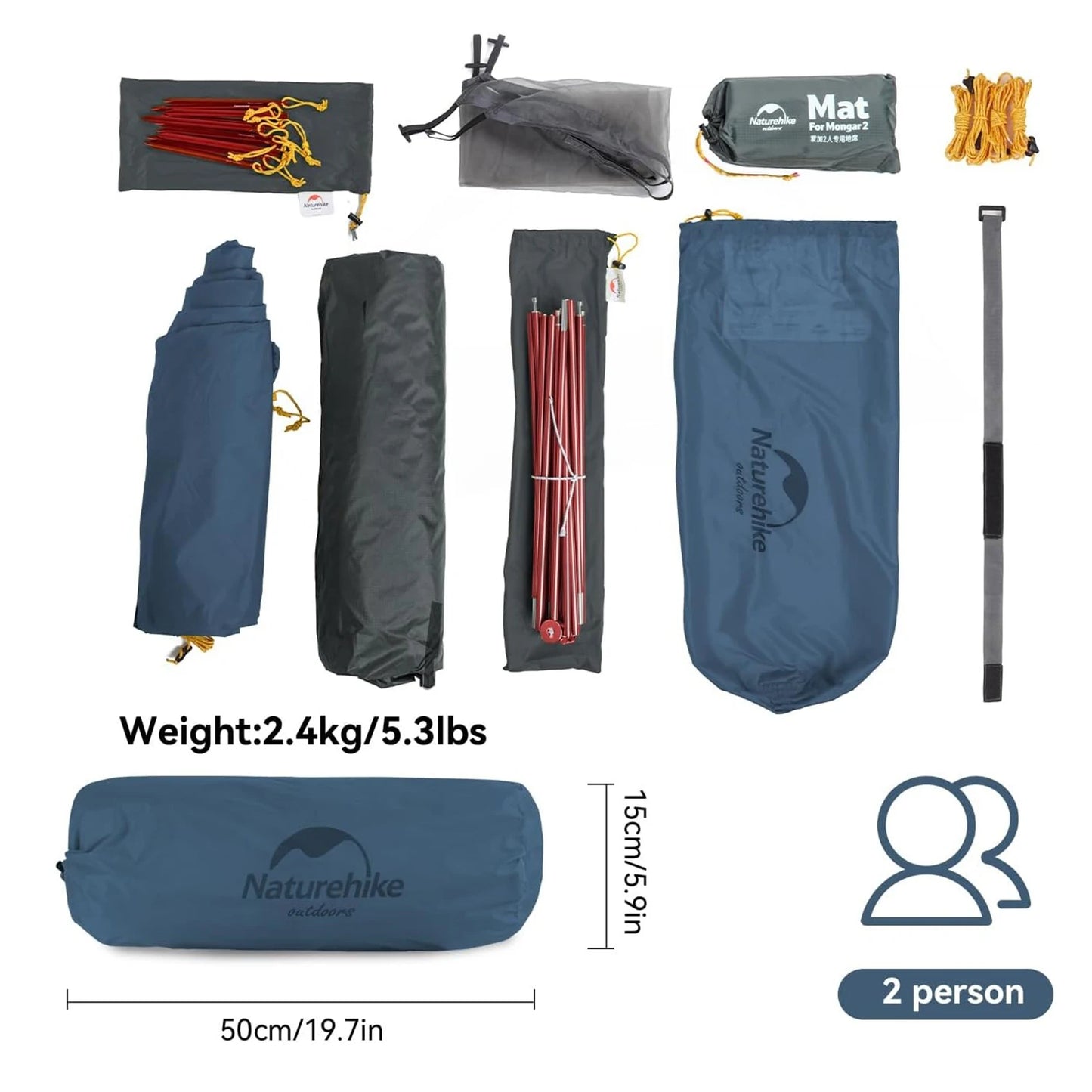 Naturehike Mongar Ultralight 2 Person Camping Tent Waterproof PU3000mm Double Layer Hiking Shelter