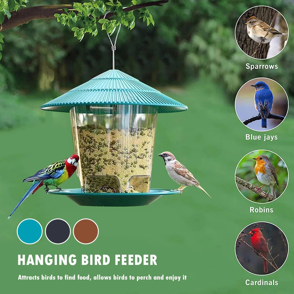 Hanging Wild Bird Feeder Transparent Seed Feeder for Outdoor Garden & Backyard