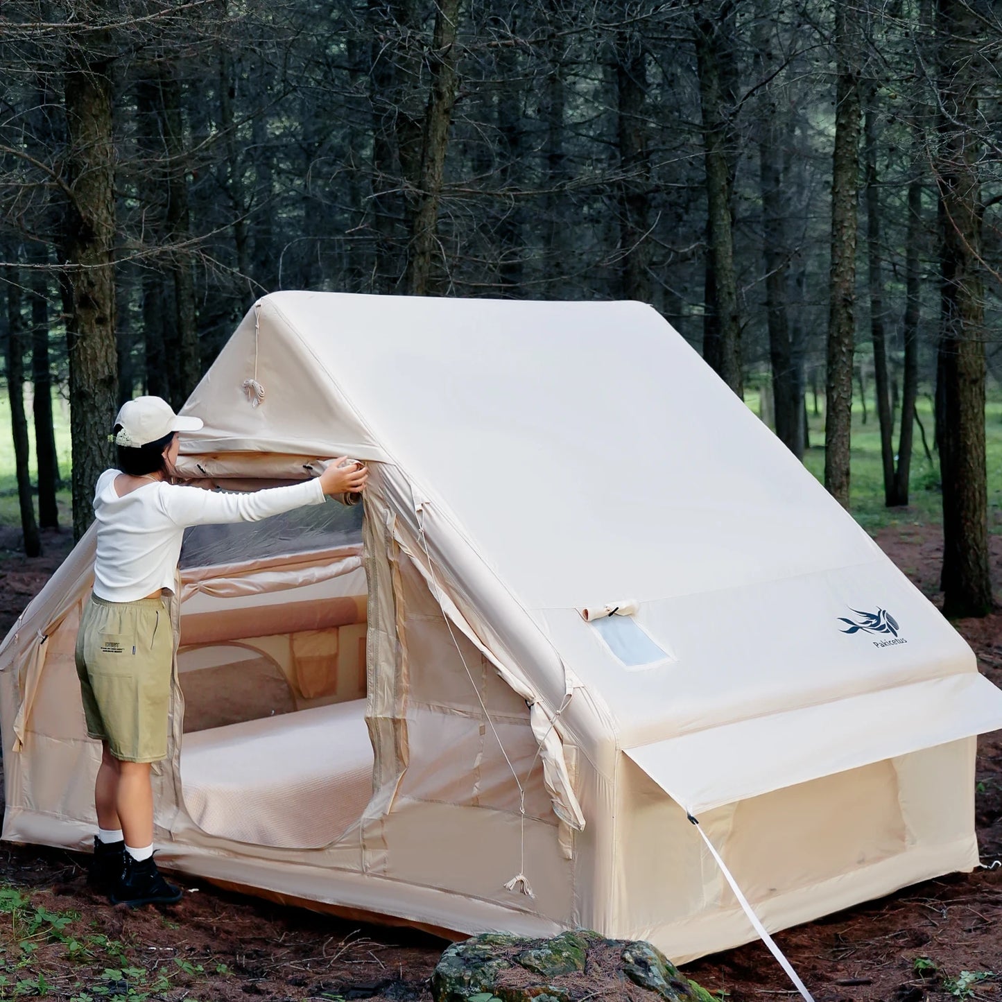 PAKICETUS Inflatable Camping Tent with Skylight, Quick Setup Family Glamping Tent for 4-6 People