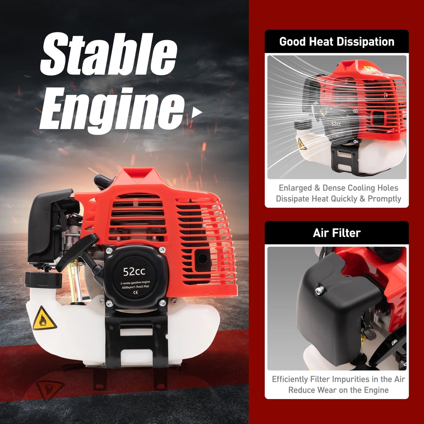 2.3HP 52CC Gas Power Walk Behind Sweeper – Handheld Outdoor Broom for Snow, Leaves, Mud, and Artificial Grass | Heavy-Duty 2-Stroke Engine