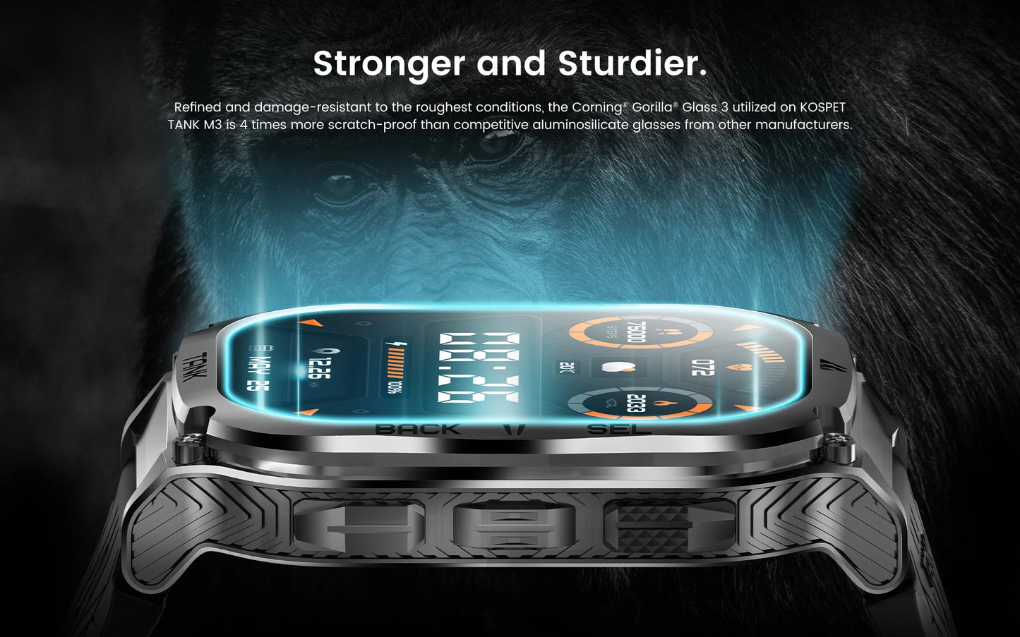 KOSPET TANK M3 Rugged Smart Watch for Men – Military Grade Durability, AMOLED Display, Bluetooth Calling & 60-Day Standby Battery