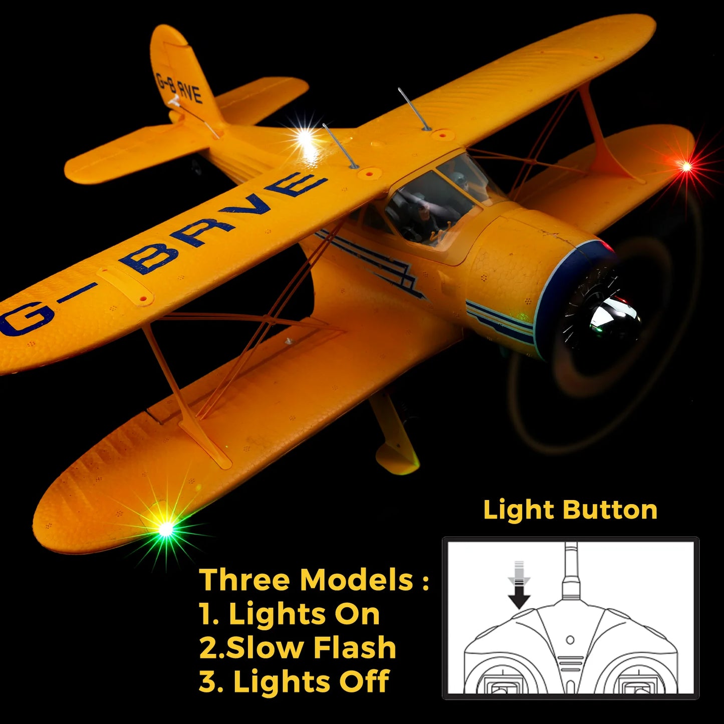 WLtoys A300 Beechcraft D-17 RC Plane – 4 Channel Brushless Remote Control Airplane with Lights, Dual Batteries, 2.4GHz Radio System