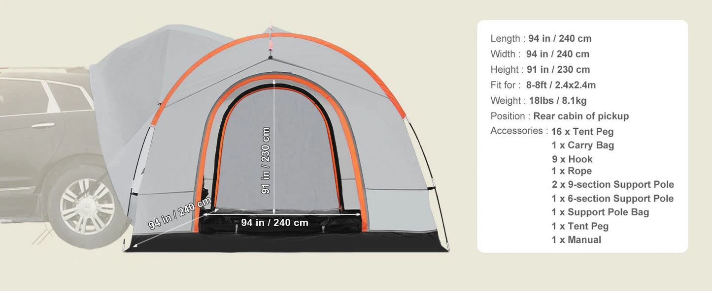 SucceBuy 8' x 8' SUV Camping Tent Attachment for 6-8 People with Rainfly & Carry Bag