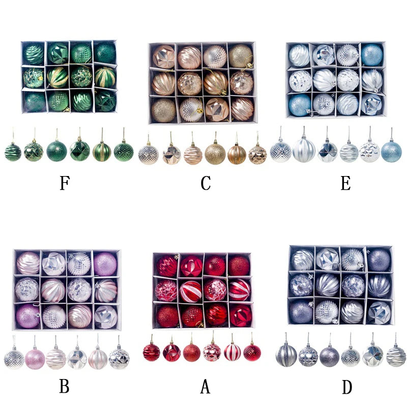 12pcs 6cm Assorted ChristmasTree Ball Ornament Set Multi Design