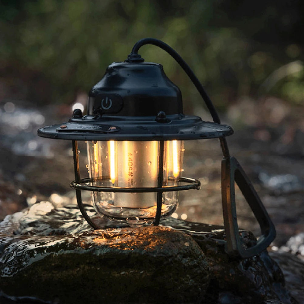 Retro LED Camping Lantern with Type-C Charging & 4 Light Modes