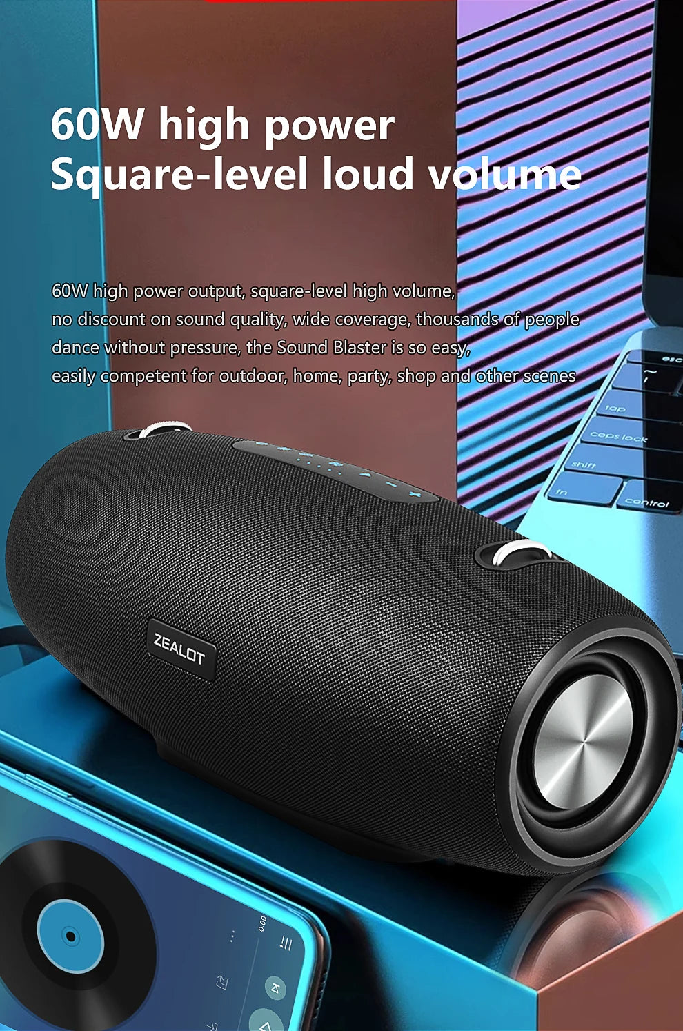 Zealot S67 Wireless Speaker with Shoulder Strap – Outdoor Waterproof Portable Speaker with Loud Stereo & Booming Bass, 40H Playtime