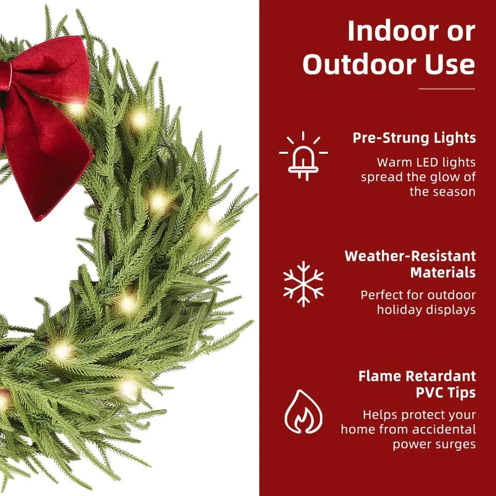 26-Inch Pre-Lit Christmas Artificial Lighted Pine Winter Wreath Christmas Decor