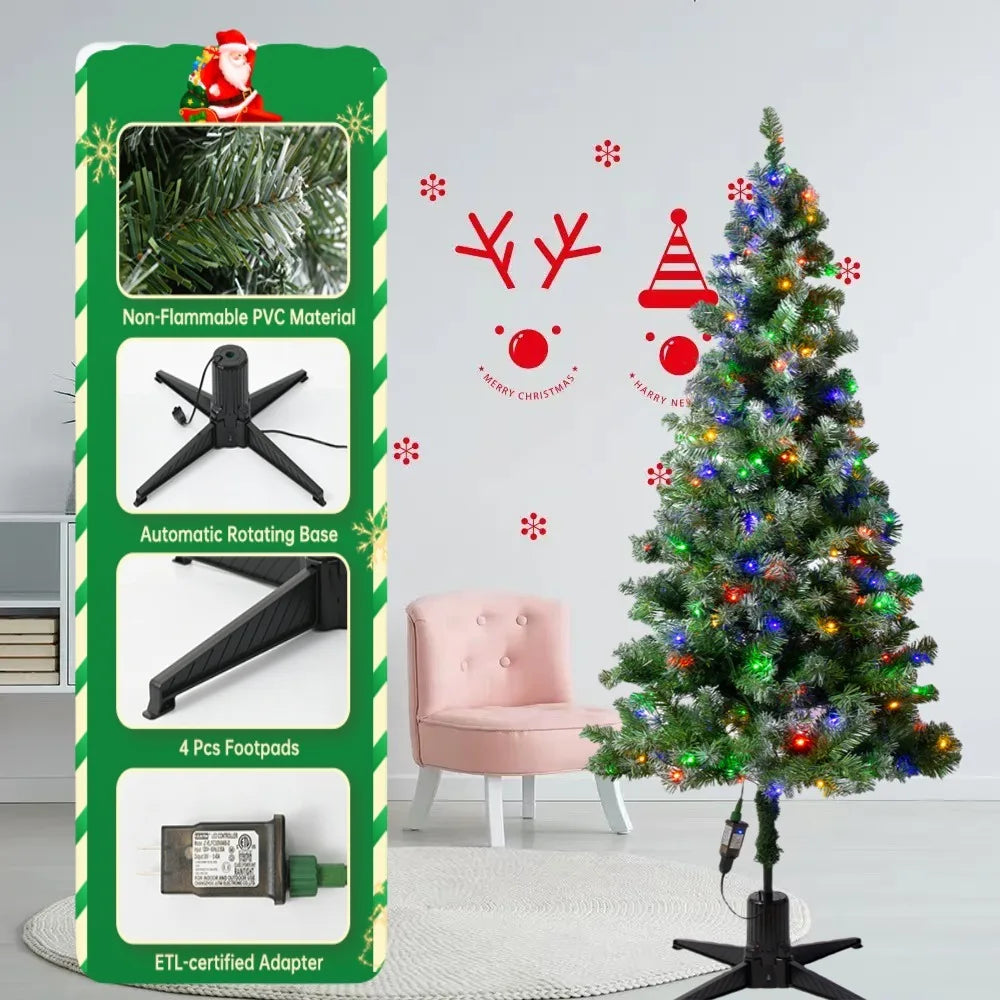 Auto Spinning Christmas Tree Lights Remote Control RGB Warm White 11 Modes 3H/6H Timer 300 LED for 6.6ft Tree Decoration