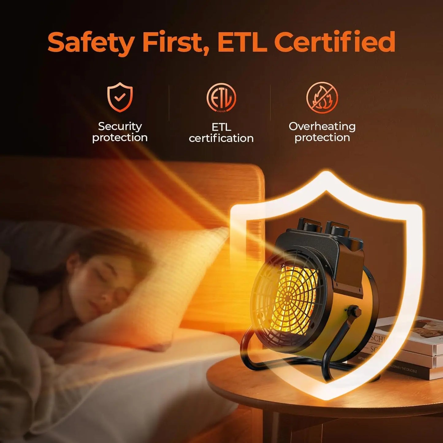 1500W Space Heater with Thermostat, 3 Heat Modes, Overheat Protection, Portable Greenhouse & Garage Heater