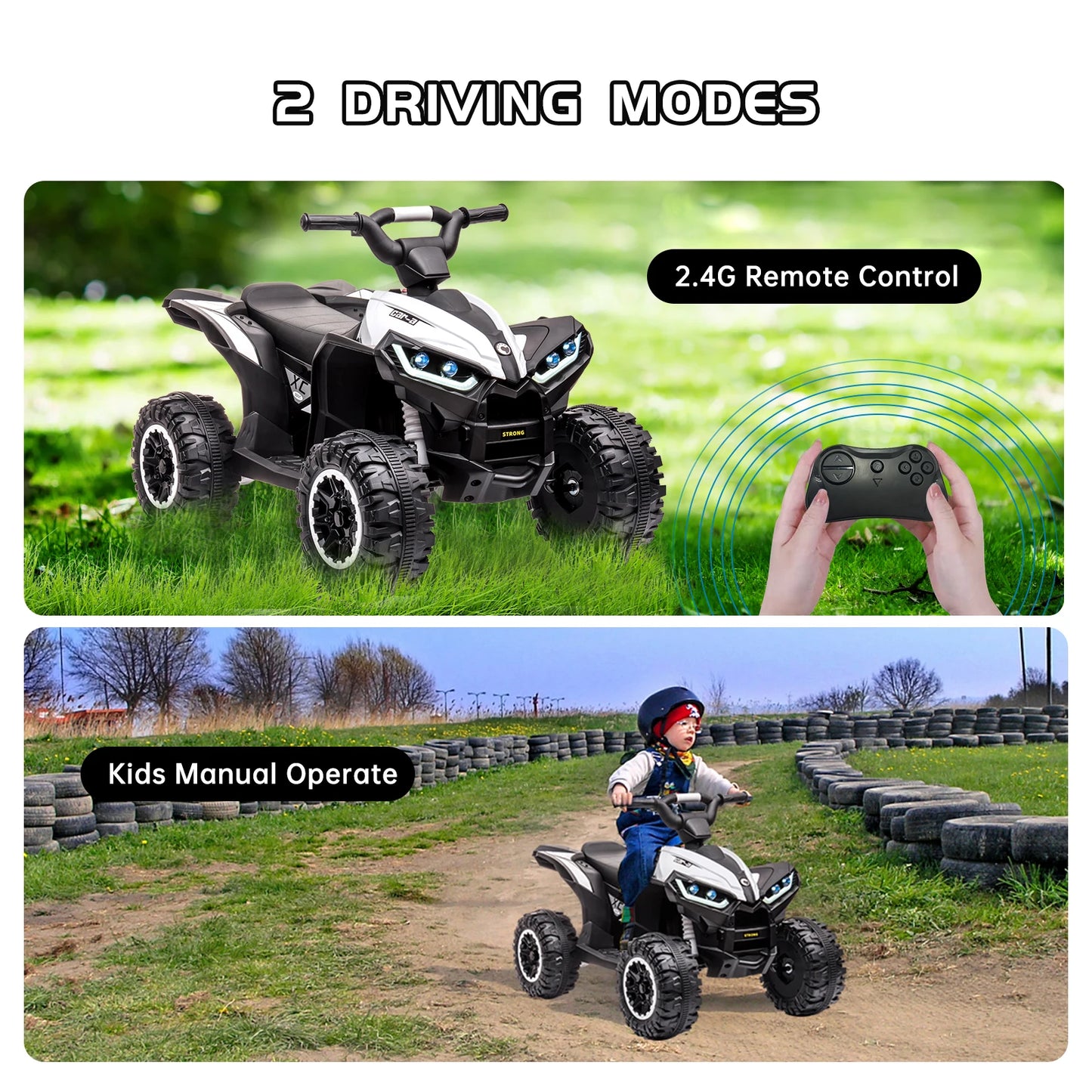 12V Kids Ride-On ATV Quad – Electric Four-Wheeler with Dual Motors, LED Lights, USB Music, and Treaded Tires for Ages 3–6